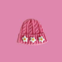 Fashion Cookie Man Pink Head Circumference 48-53cm Acrylic Knitted Three-dimensional Flower Beanie