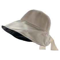 Fashion Vinyl Back Slit Bow Beige Cotton And Vinyl Large Brim Sun Hat With Split Back