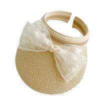 Fashion Beige Straw Sun Hat With Lace Bow
