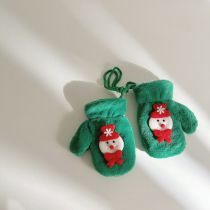 Fashion Bow Snowman Green Suitable For 3-8 Years Old Acrylic Knitted Three-dimensional Christmas Five-finger Gloves