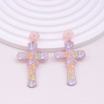 Fashion Cross Flowers Acrylic Cross Earrings
