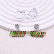 Fashion Red And Green Vertical Stripes Of Hearts Acrylic Love Earrings