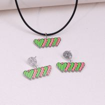 Fashion Red And Green Vertical Pattern Hearts [earrings And Necklace Set] Acrylic Love Earrings And Necklace Set
