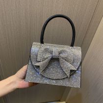 Fashion Black Polyester Diamond Bow Flap Tote Bag