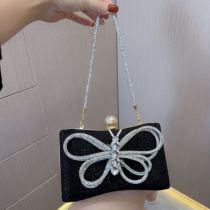 Fashion Black Polyester Diamond Bow Shoulder Bag