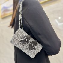 Fashion Black Pu Diamond Flap Crossbody Bag