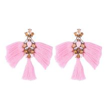 Fashion Pink Geometric Diamond Tassel Drop Earrings