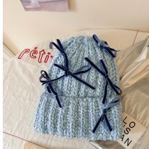 Fashion Light Blue Thick Knitted Bow Beanie