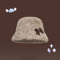 Fashion Khaki Three-dimensional Bow Plush Bucket Hat
