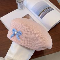 Fashion Pink Acrylic Three-dimensional Bow Knitted Beret