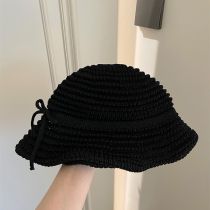 Fashion Black Acrylic Straw Hollow Fisherman Hat