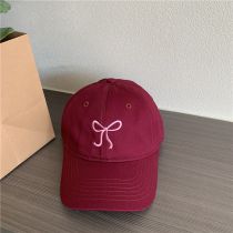 Fashion Claret Bow Embroidered Soft Top Baseball Cap