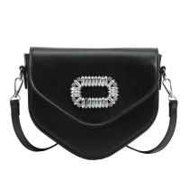 Fashion Black Pu Diamond Flip Crossbody Saddle Bag