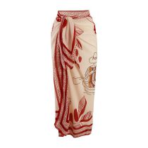 Fashion Y187 Brick Red Skirt Nylon Printed Knotted Beach Skirt