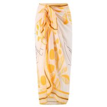 Fashion Y187 Yellow Skirt Nylon Printed Knotted Beach Skirt