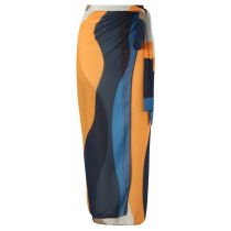 Fashion Y301 Blue Skirt Nylon Printed Knotted Beach Skirt