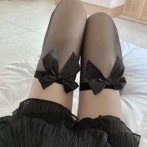 Fashion Thin Black + Black Cotton High-cut Over-the-knee Stockings