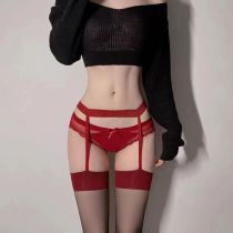 Fashion Red Edge Suspenders Cotton High-strap Knee-high Stockings