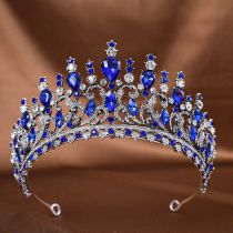 Fashion Black Sapphire Blue Metal Diamond Geometric Crown