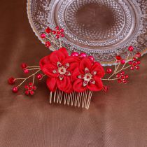 Fashion Red Mesh Flower Geometric Hair Comb