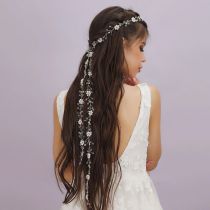 Fashion Silver Pearl Flower Braided Long Hairband
