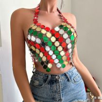 Fashion Color Acrylic Colorful Sequin Halter Top