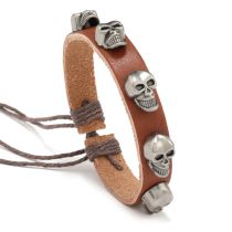 Fashion Brown Alloy Skull Leather Men's Bracelet