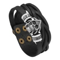 Fashion Black Alloy Skull Leather Men's Bracelet