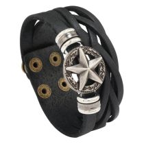 Fashion Black Alloy Star Leather Men's Bracelet