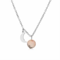 Fashion Steel Color Pink Zebra (10mm) Stainless Steel Geometric Moon Ball Necklace