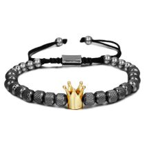 Fashion Pineapple Beads 6mm 18 Black Gold Crown Copper Geometric Beaded Crown Bracelet For Men
