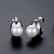 Fashion Silver Copper Geometric Pearl Stud Earrings