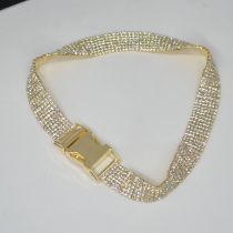 Fashion Gold Copper And Diamond Belt Buckle Necklace