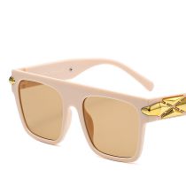 Fashion Beige Frame Light Tea Slices Pc Square Large Frame Sunglasses