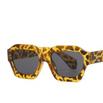 Fashion Leopard Gray Chip Pc Polygon Large Frame Sunglasses