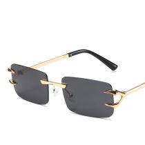 Fashion Gold Frame All Gray Piece Cut-edge Square Rimless Sunglasses