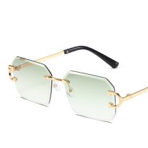Fashion Gold Framed Green Film Rimless Square Sunglasses