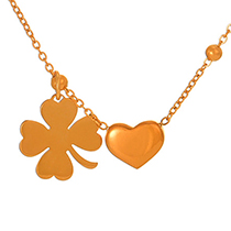 Fashion Gold Copper Heart Four Leaf Clover Pendant Bead Necklace