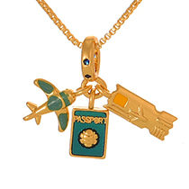 Fashion Gold Copper Set Zircon Oil Drop Airplane Earth Pendant Necklace