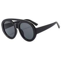 Fashion Glossy Black Framed Black And Gray Film Double Bridge Round Sunglasses