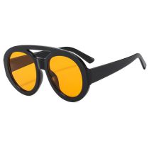 Fashion Bright Black Framed Orange Slices Double Bridge Round Sunglasses