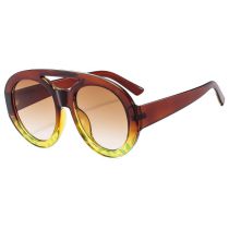 Fashion Double Tea Slices Under The Mung Bean Flower Frame Double Bridge Round Sunglasses