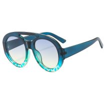 Fashion Light Blue Bean Flower Frame With Blue Upper Part And Lower Part Gradually Becomes Blue And Yellow Pieces Double Bridge Round Sunglasses