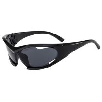 Fashion Glossy Black Framed Black And Gray Film Special-shaped Hollow Sunglasses