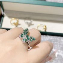 Fashion 【small】emerald Copper Diamond Butterfly Ring