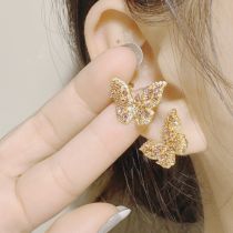 Fashion 【small Size】powder Copper Diamond Butterfly Earrings