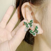 Fashion 【small】emerald Copper Diamond Butterfly Earrings