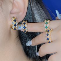 Fashion 【blue Corundum】earrings Copper Inlaid Zirconium Geometric Earrings
