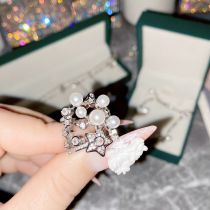 Fashion 【star Rain】 Copper And Diamond Geometric Pearl Ring