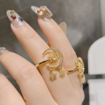 Fashion Language Of The Sun Moon And Stars Copper Inlaid Zirconium Star And Moon Open Ring